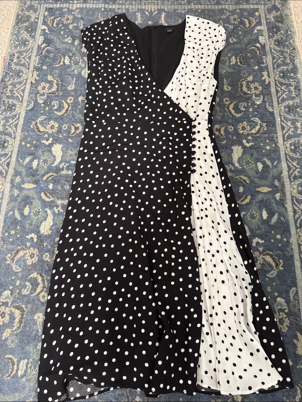 Ann Taylor Black & White Polka Dot Midi Wrap Dress